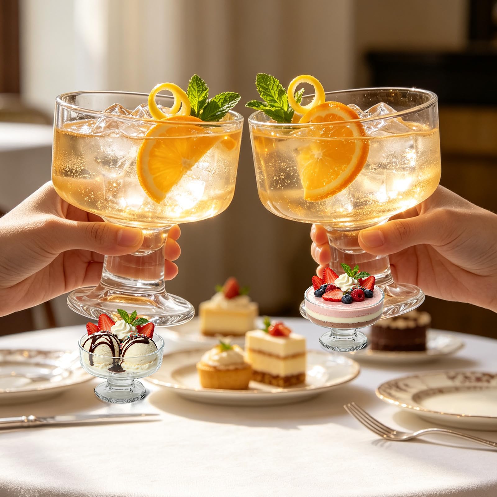 Set di 12 tazze da dessert, ciotole in vetro trasparente con base per gelato, bicchieri da cocktail di gamberi, piatti da portata da 210 ml, per macedonie, budini, gelatine, gelate e feste di