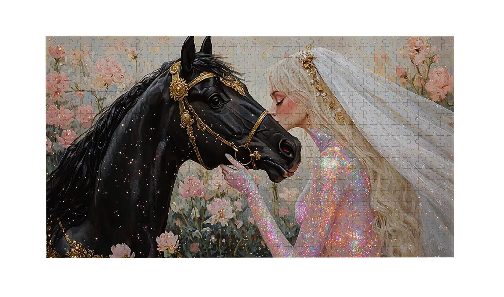 Puzzle de Madera para Adultos 900 Piezas - Princesa Caballo Oscuro, Obra de Arte de Juego de Rompecabezas para Adultos, Puzzle de Impresión de Alta Definición, Pasatiempo Creativo Regalo b-346