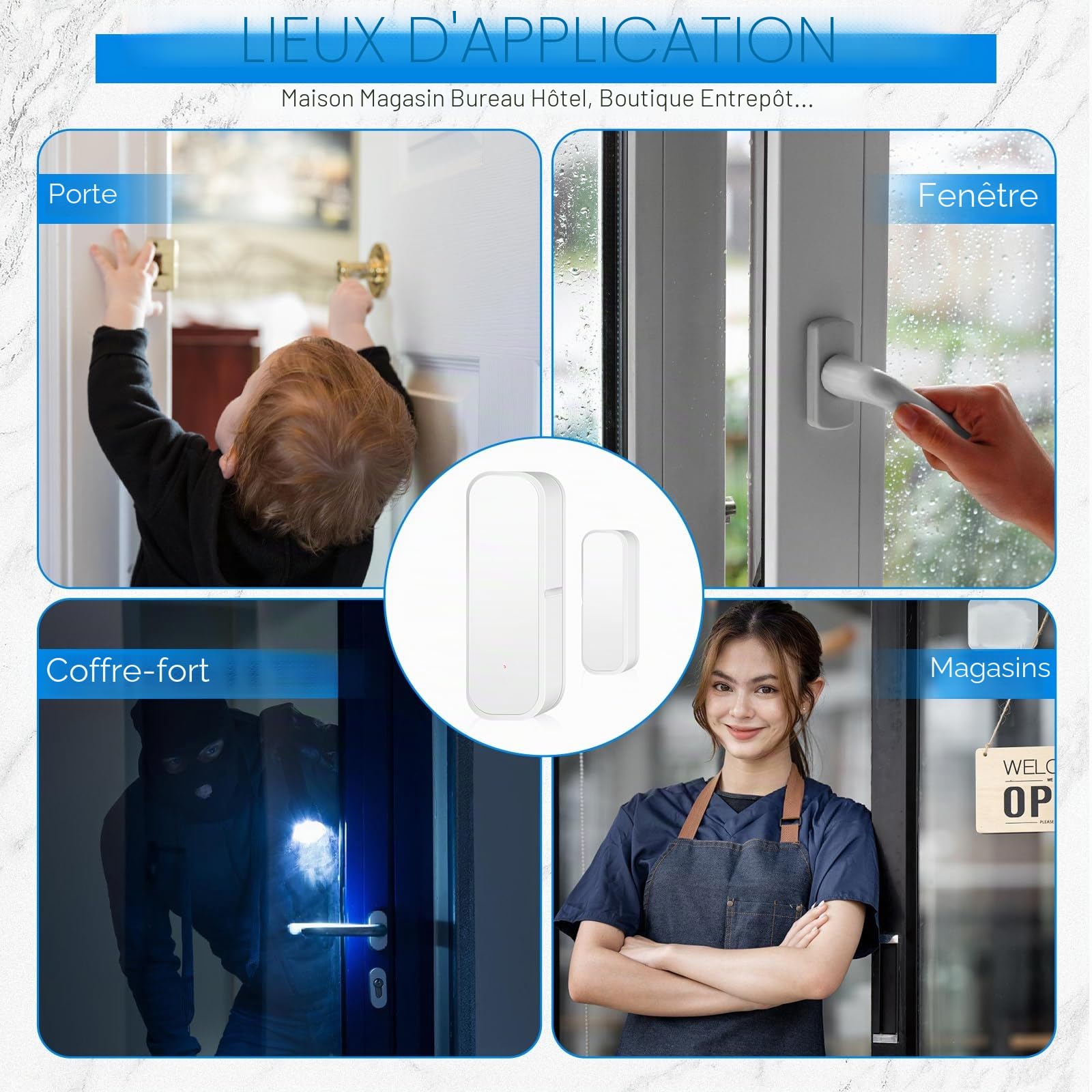 Lot de 2 capteurs de porte WiFi Smart Tuya, détecteur intelligent d'ouverture et de fermeture, notification d'application sans fil pour maison, hangar, garage