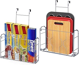 Lot de 2 étagères de cuisine à suspendre – Panier de rangement pour porte ou mur – Étagère de cuisine pour rangement de planches à découper en feuille d'aluminium et plastique – Argenté