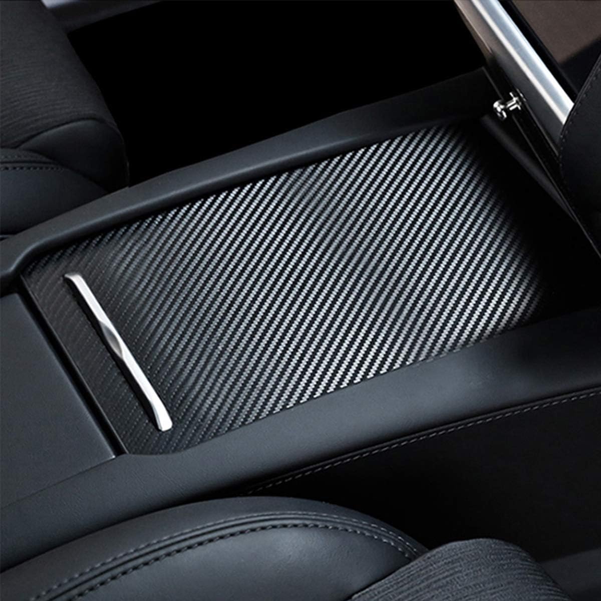 Tesla Center Console Sliding Drawer Wrap Stiker,Car Center Console Armrest Decoration Cover,Carbon Fiber Protective Film Anti-Scratch Sticker for Tesla Model S Model X