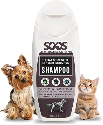 Soos Champú para mascotas extra fuerte para gatos y perros, champú natural enriquecido con minerales del Mar Muerto, absorción rápida con vitaminas,