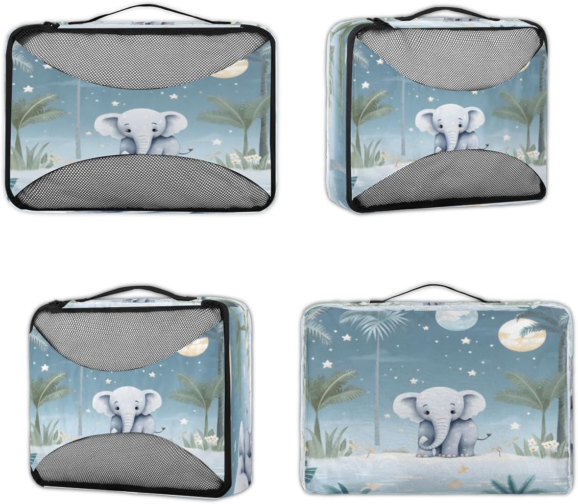 Elephant Palm Tree 4 Set Packing Cubes Packing Cubes for Women Lightweight Travel Essential Bag Clothes Carry on Suitcase Bags for Accessories Essentials