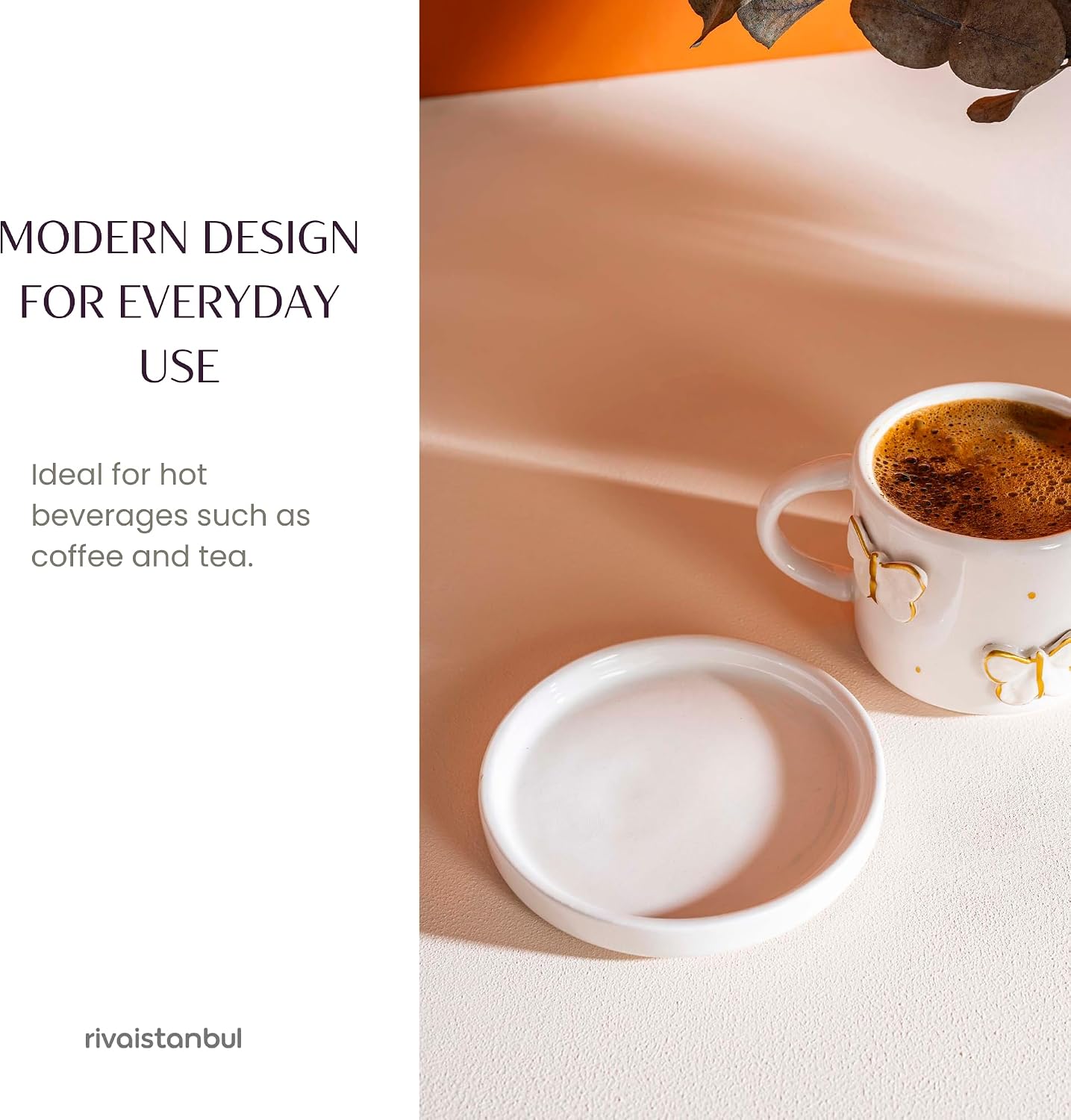Handmade Double Coffee Mug with Heart Design | Ceramic Coffee & Tea Cup for Latte, Espresso & Cappuccino | Cute Gift Mug for Women, Men, Couples & Everyday Home Use (Gold Butterfly)