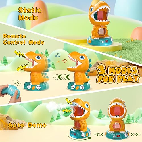 Miniatura 18 de EagleStone - Juguete de dinosaurio para disparar, electrónico, pistola de bomba de aire, puntuación en pantalla LCD, sonido, 24 pelotas de espuma