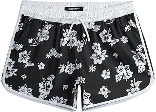 maamgic Women's 3.5" Quick Dry Swim Shorts Stretch Vintage Bathing Suit | Women's Swim Trunks, Quick Dry Swim Shorts for Women, High Waisted Bathing Suit with Pockets, 4-Way Stretch Swim Trunks