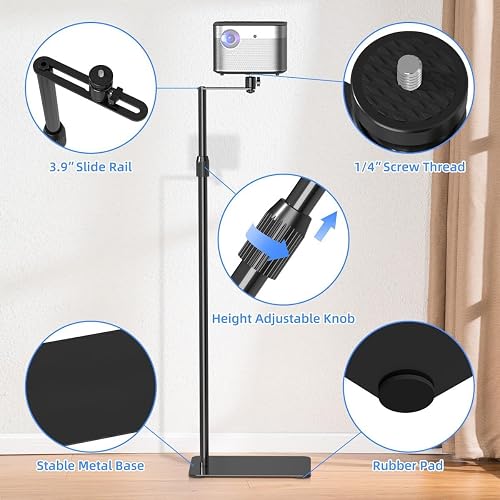 suptek Projector Stand 360°Swivel, Sofa Against Wall Hidden Projector Floor Stand, Height Adjustable, Mini Floor Mount Bracket Compatible with Home Office Video Vlog DVR Camera PR001FP - 6