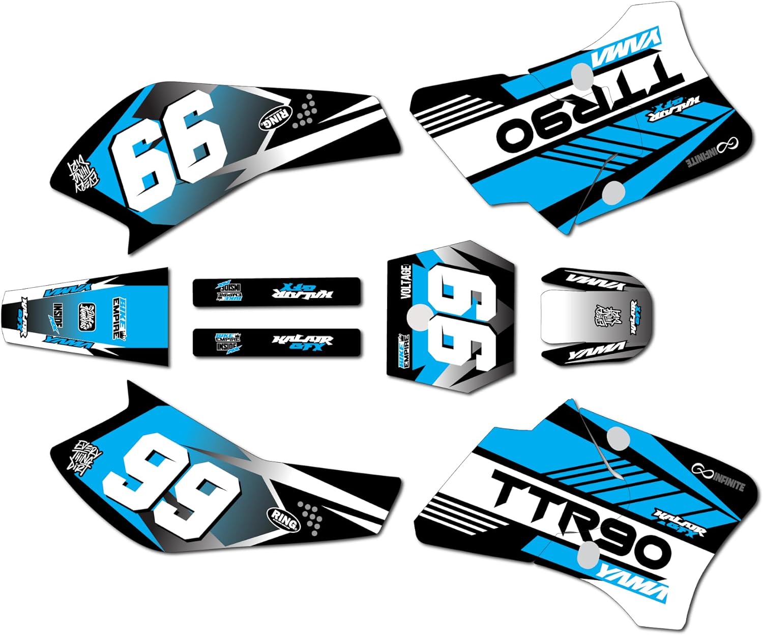 Graphics Kit for Yamaha Yamaha TTR90 (2000-2008) Turbo Series Blue 9 Mil - Easy Go - Dirt Pit Bike Motorcycle Stickers, Dirtbike Racing Automotive Decal Motocross Accessories no-Plastics