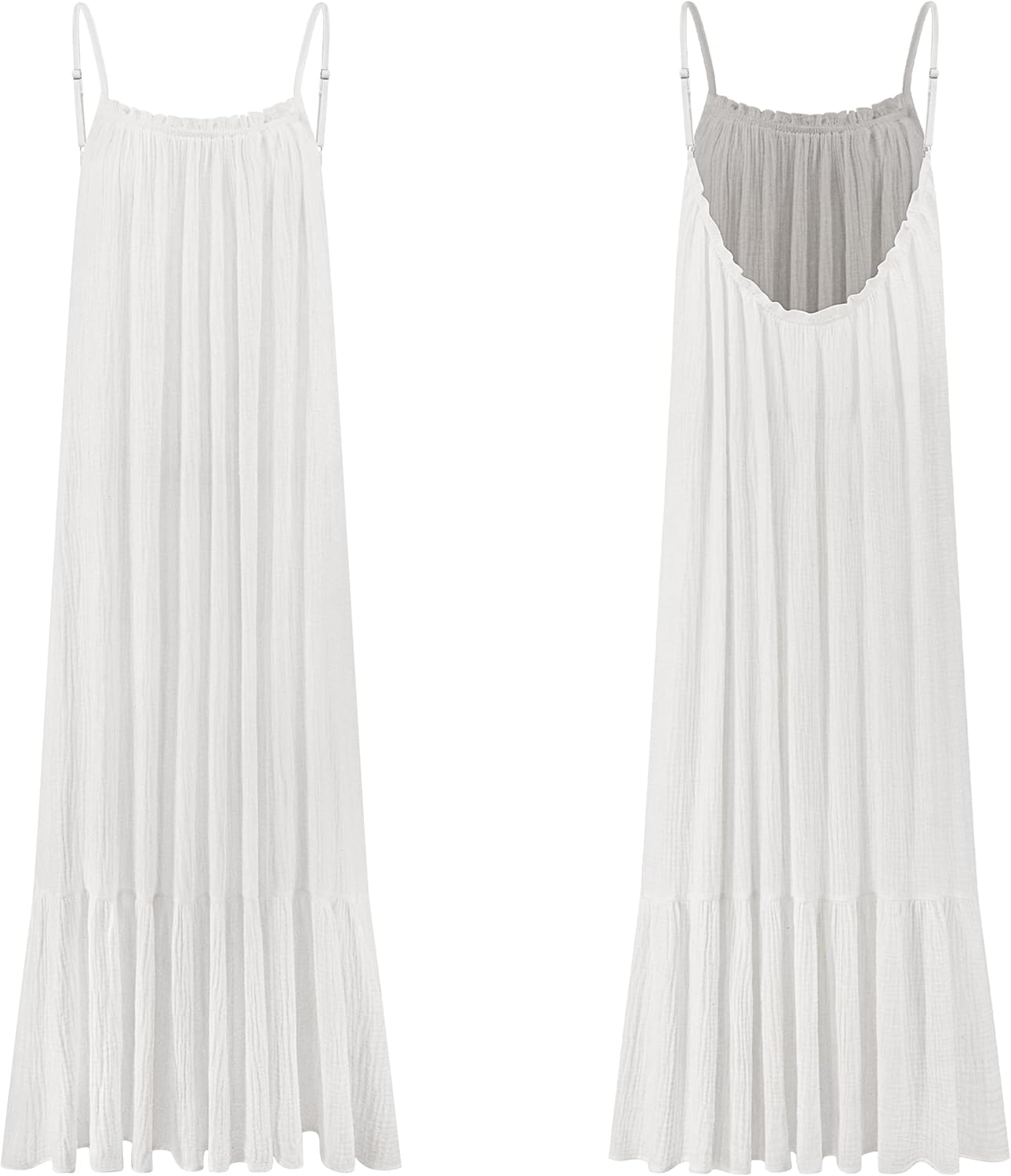 R.Vivimos Women's Summer Cotton Maxi Dress Adjustable Spaghetti Strap Boho Casual Backless Ruffle Loose Fit Flowy Dress - Image 5