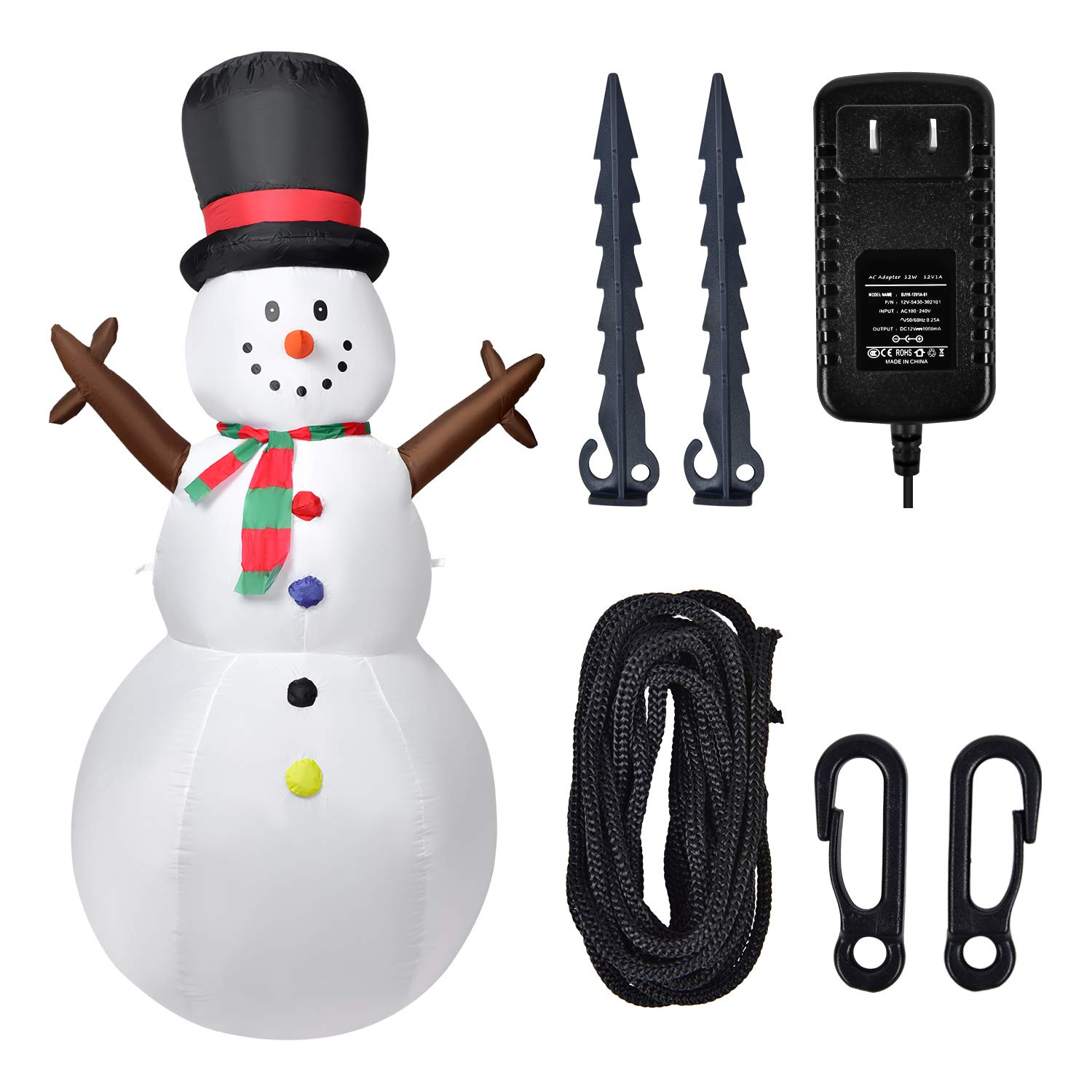 Doingart Lighted Inflatable Snowman Christmas Outdoor Decoration Clearance - 8ft Large Blow Up Snowman with Colorful Rotating Built-in LED Lights for Christmas Party Yard Garden Decoration