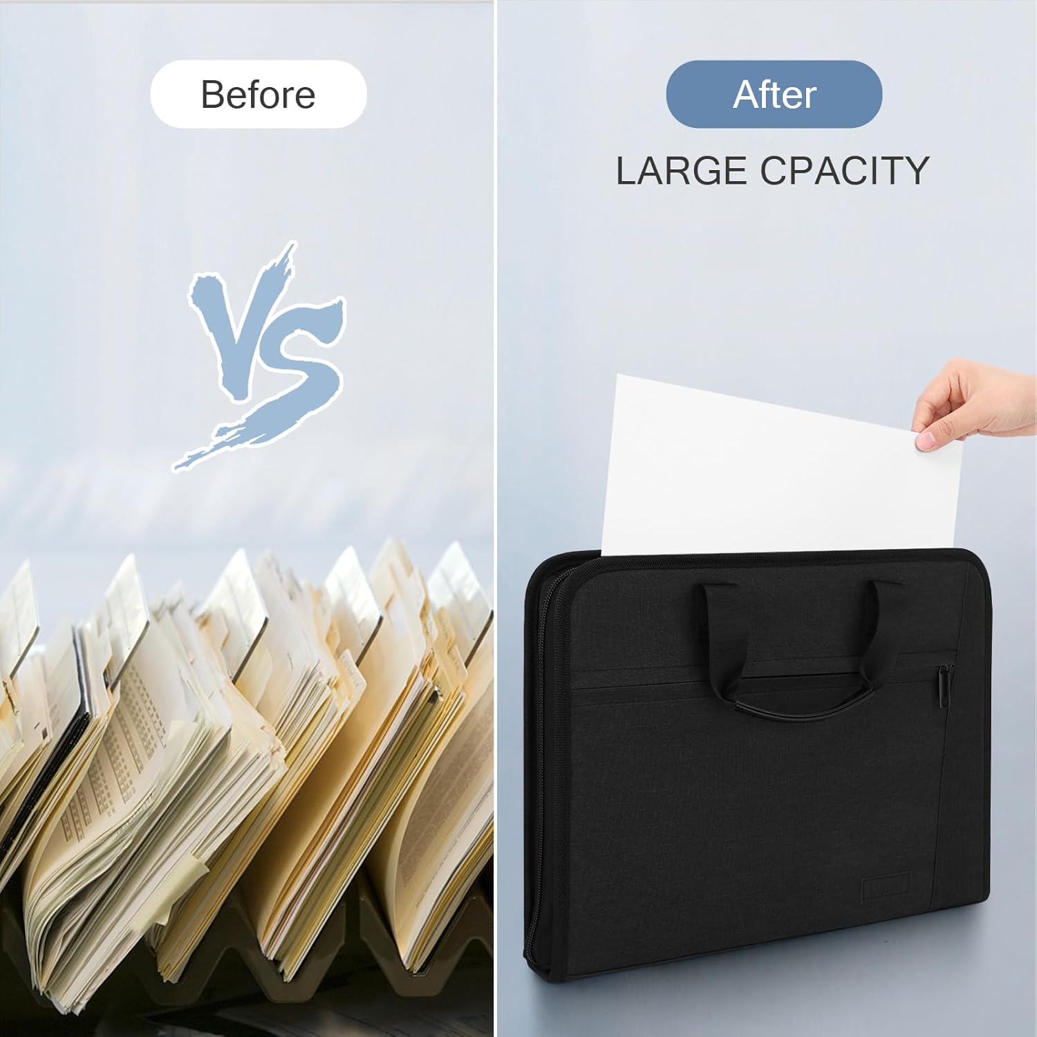 Uquelic File Organizer - Expanding File Folder Organizer with Handle and Zipper, 12 Pockets A4 Expanding File Folder - Accordion File Organizer for Laptop, Improtant Files, Certificates (Black)