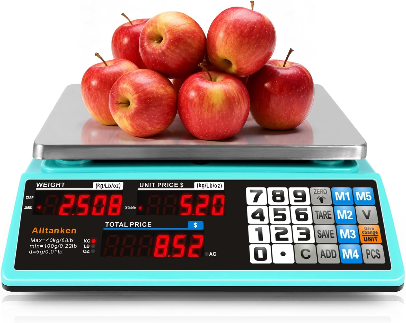 88lb Commercial Food Scale Lb/Kg/Oz Conversion, Price Computing Scale with Dual Display, Rechargeable, Waterproof Reversible Platter, Counting for Farmers Market, Meat Shop, Retail Store, Home Kitchen