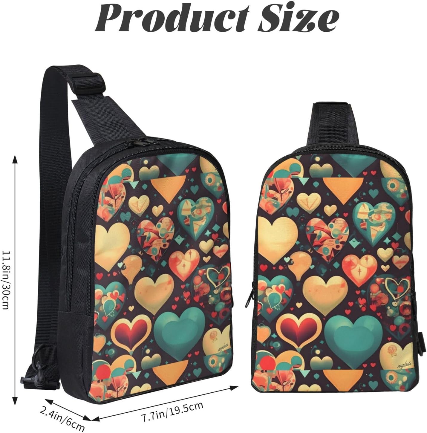 Colorful Hearts Adjustable Strap Large Capacity Double Layer Crossbody Chest Bag 7.7x2.4x11.8in For Camping Travel Daily Leisure Activities