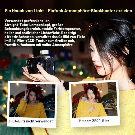 ZAEZF04 On-Camera Flash 2 Power Levels Type C Charging Universal Hot Shoe Mount 372 Full Power Flash for Cameras