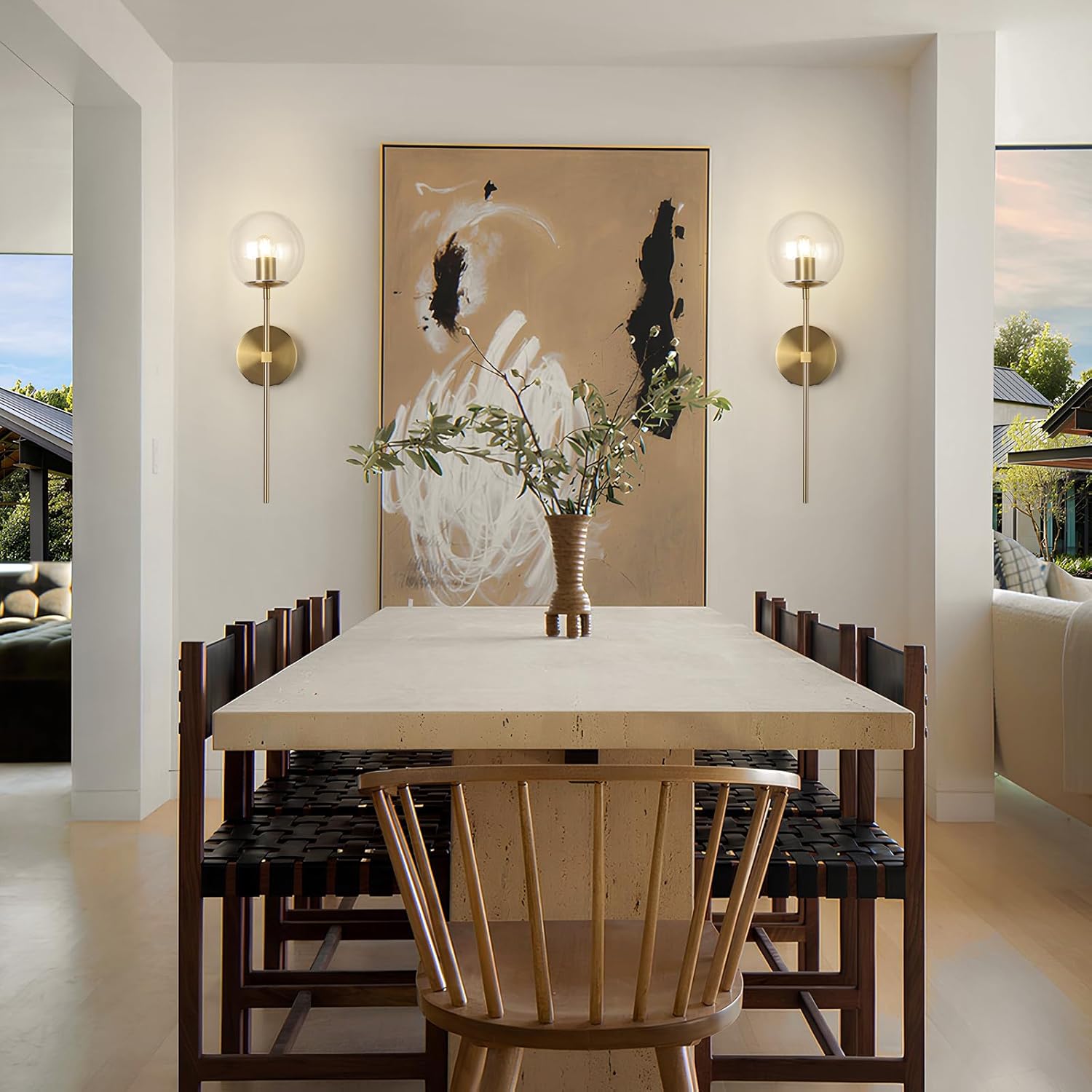 Battery Operated Wall Sconce Set of 2 Glass Globe 3000K Rechargeable Wall Light Fixture Wireless Wall Lights with Clear Glass Shade for Living Room, Hallway, Bedroom(2 Pack)