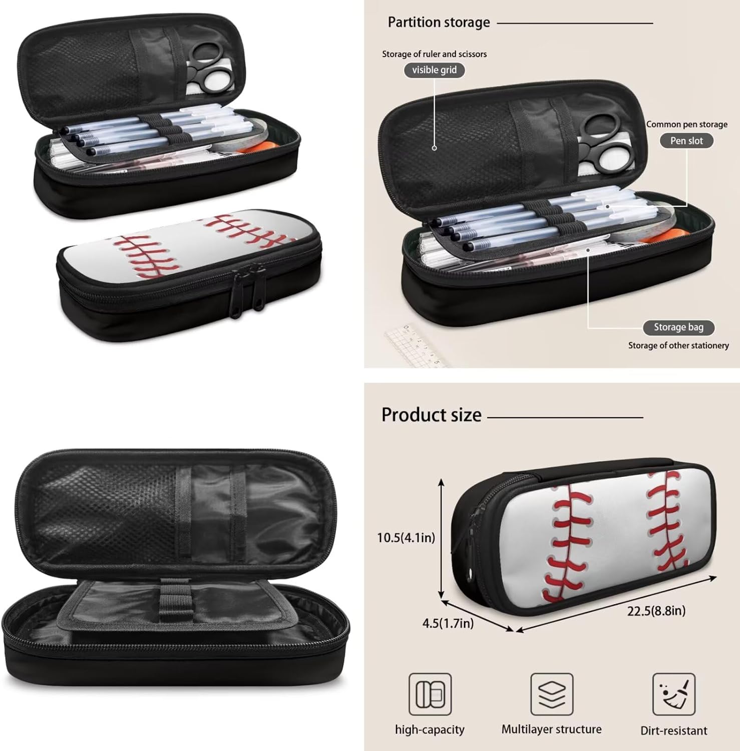 Rnyleeg Baseball Backpack for Boys 4-6 Novelty School Backpack with Lunch Box and Pencil Case 3 Pcs Kids Bookbag Set for Primary School Back to School Supplies Set