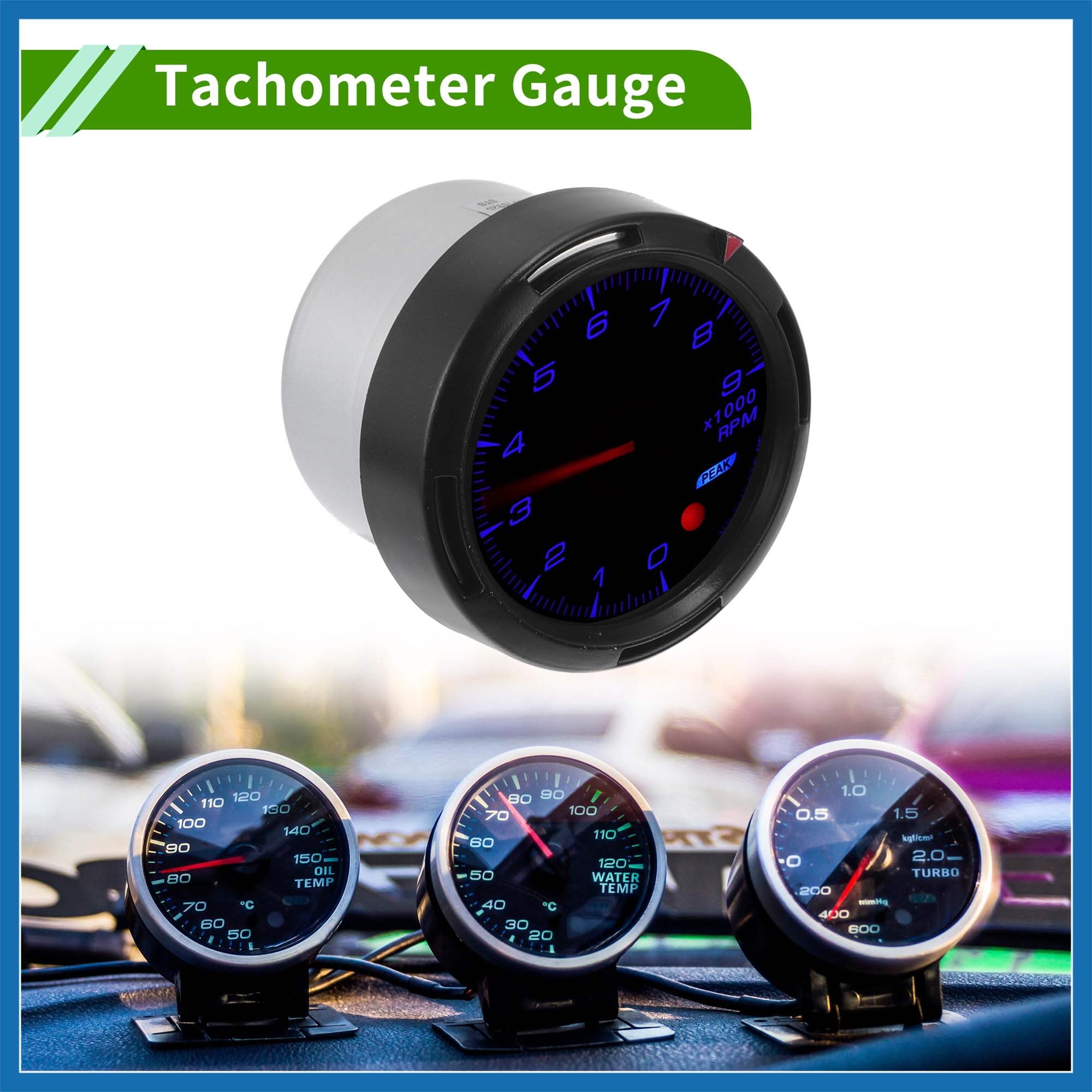 A ABSOPRO 2.5" 60mm Tachometer Gauge Colorful Pointer RPM Tachometer Tach Gauge 0-10000RPM W/Sensor and Bracket Universal Tachometer Car DC 12V Sostituzione dell'articolo