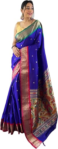 Panzora Women's Paithani Silk Weaving Saree With Unstitched Blouse Piece