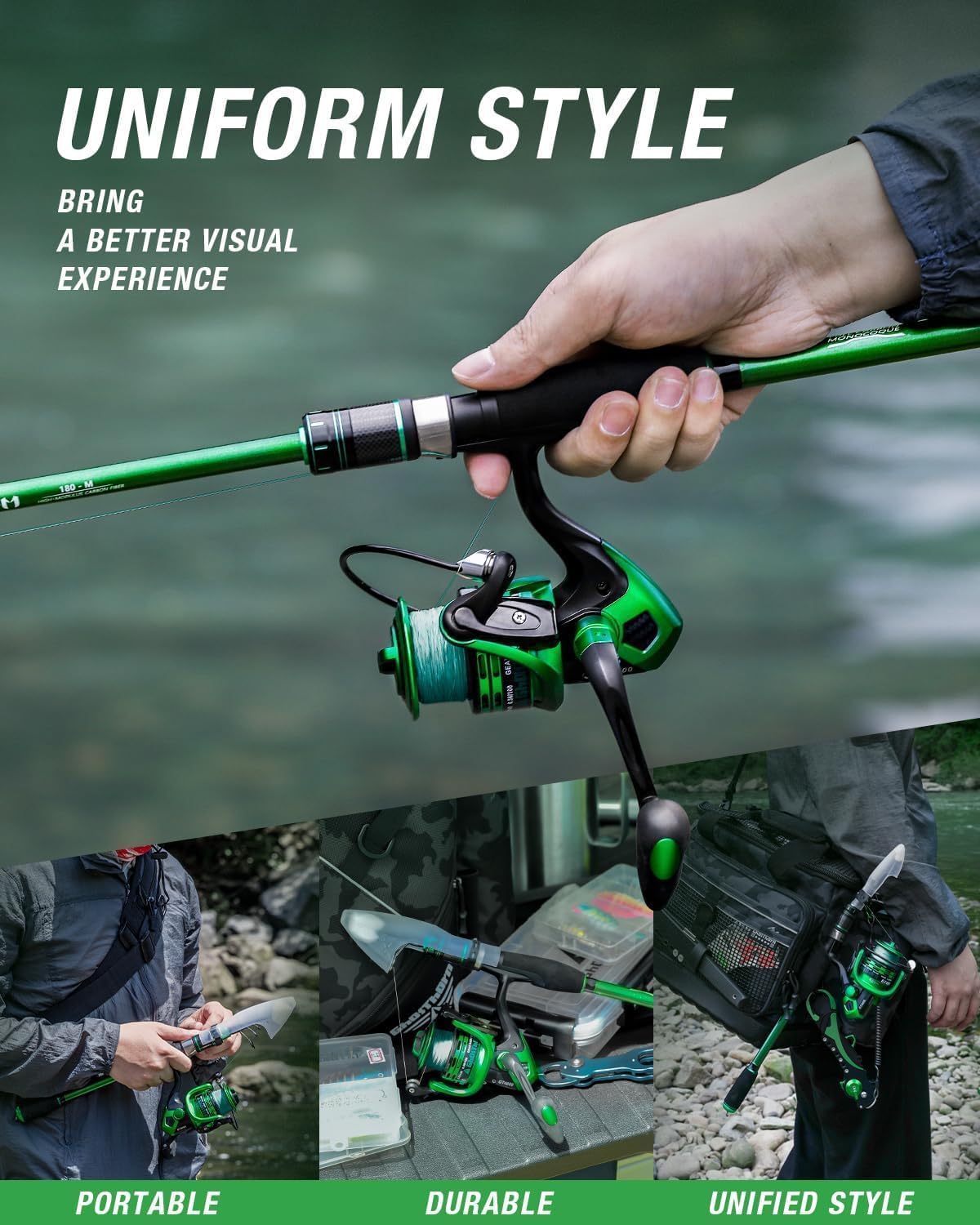 Ghosthorn Fishing Rod and Reel Combo Graphite Telescoping Fishing Pole Portable Travel Kit with Carrier Bag for Freshwater Saltwater