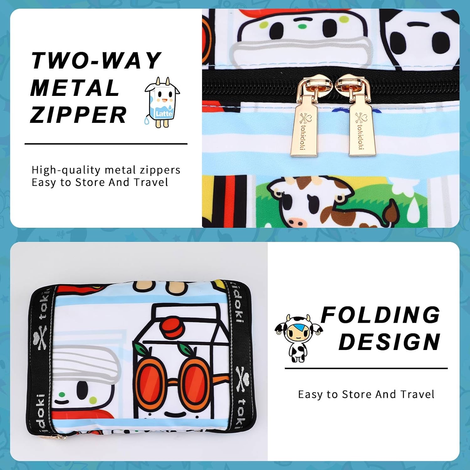 Tokidoki Unicorno Foldable Duffle Bag for Travel, 40L Expandable Weekender Bags with Trolley Sleeve Overnight Bags for Travelling (Blue)