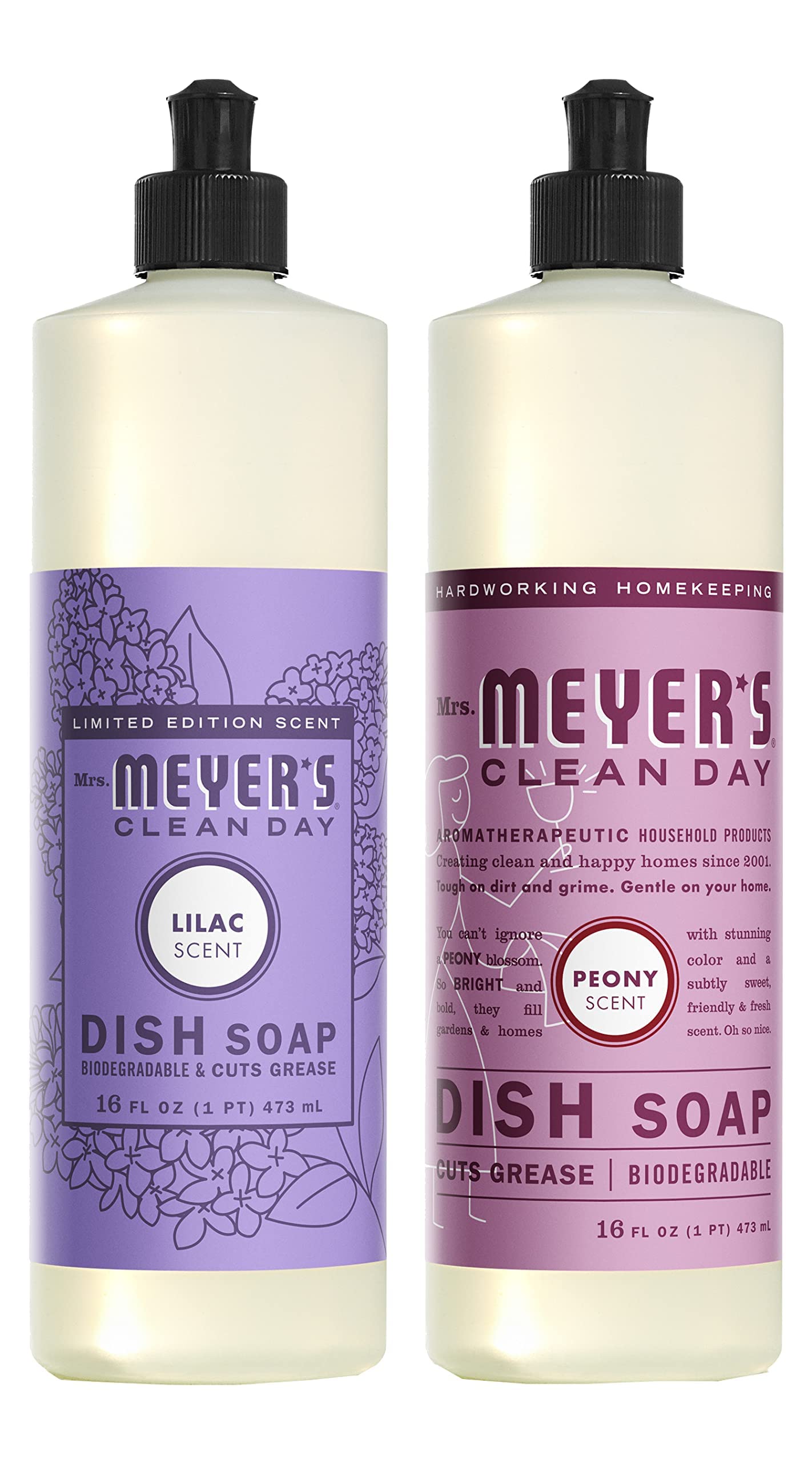 Mrs MEYERS Liquid Dish Soap Variety Pack Lilac Peony 2 CT