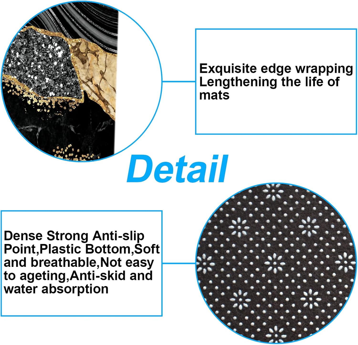 4PCS Marble Shower Curtain Sets, Modern Bathroom Sets with Shower Curtains, Toilet Lid Rug, Contour Mat and Bath Mat, Bathroom Decor Luxury Shower Curtain with 12 Hooks, 72 x 72 Inch, Black