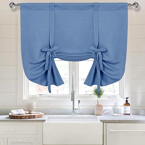DWCN Cortinas opacas con lazo para ventana, aislamiento térmico, oscurecimiento de habitación, bolsillo para barra, cortinas para cocina, color azul