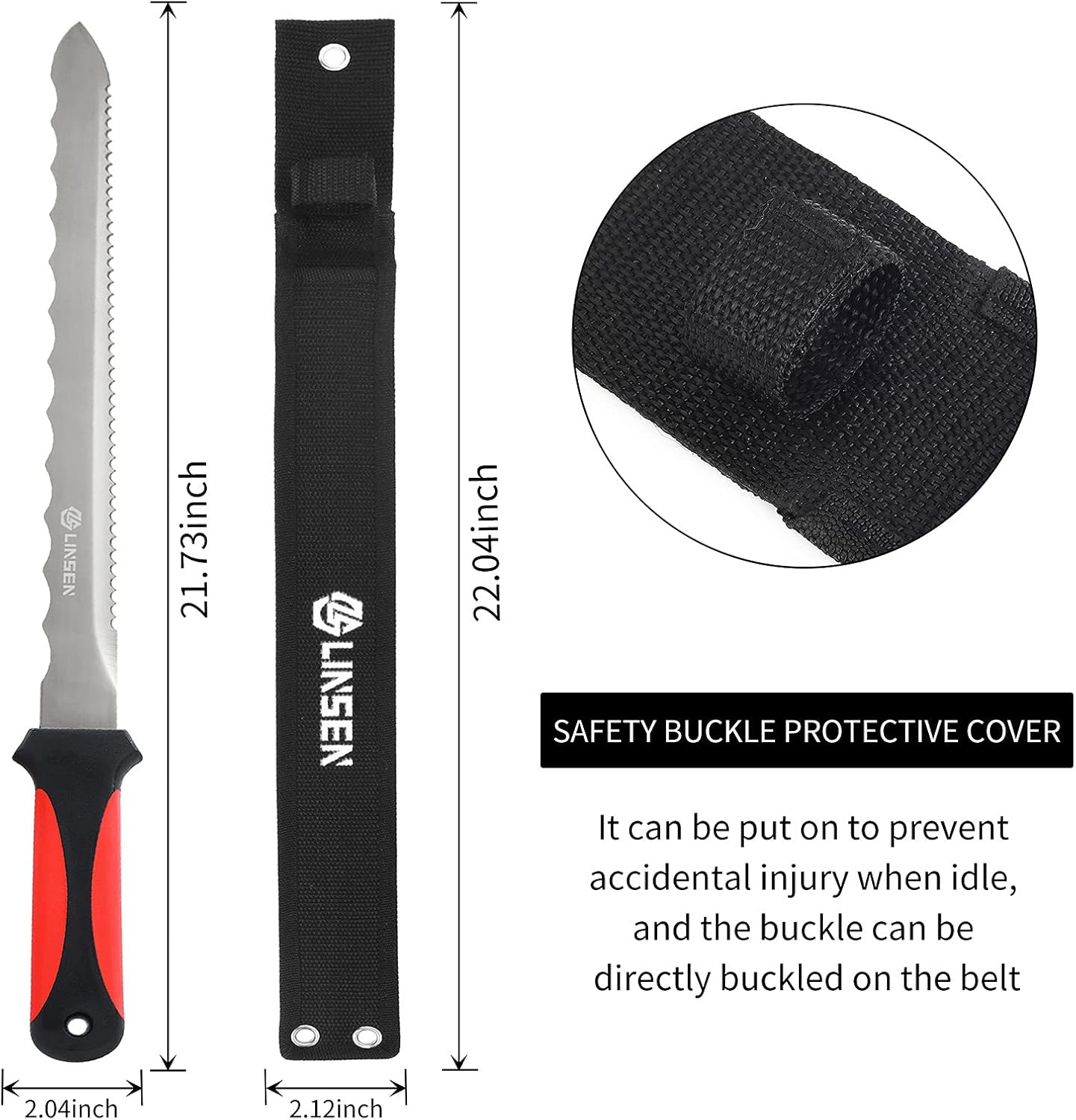 Stainless Steel Garden Knife with 11 Inches Blade, Double Side Utility Sod Cutter Lawn Repair Garden Knife with Nylon Sheath, Red