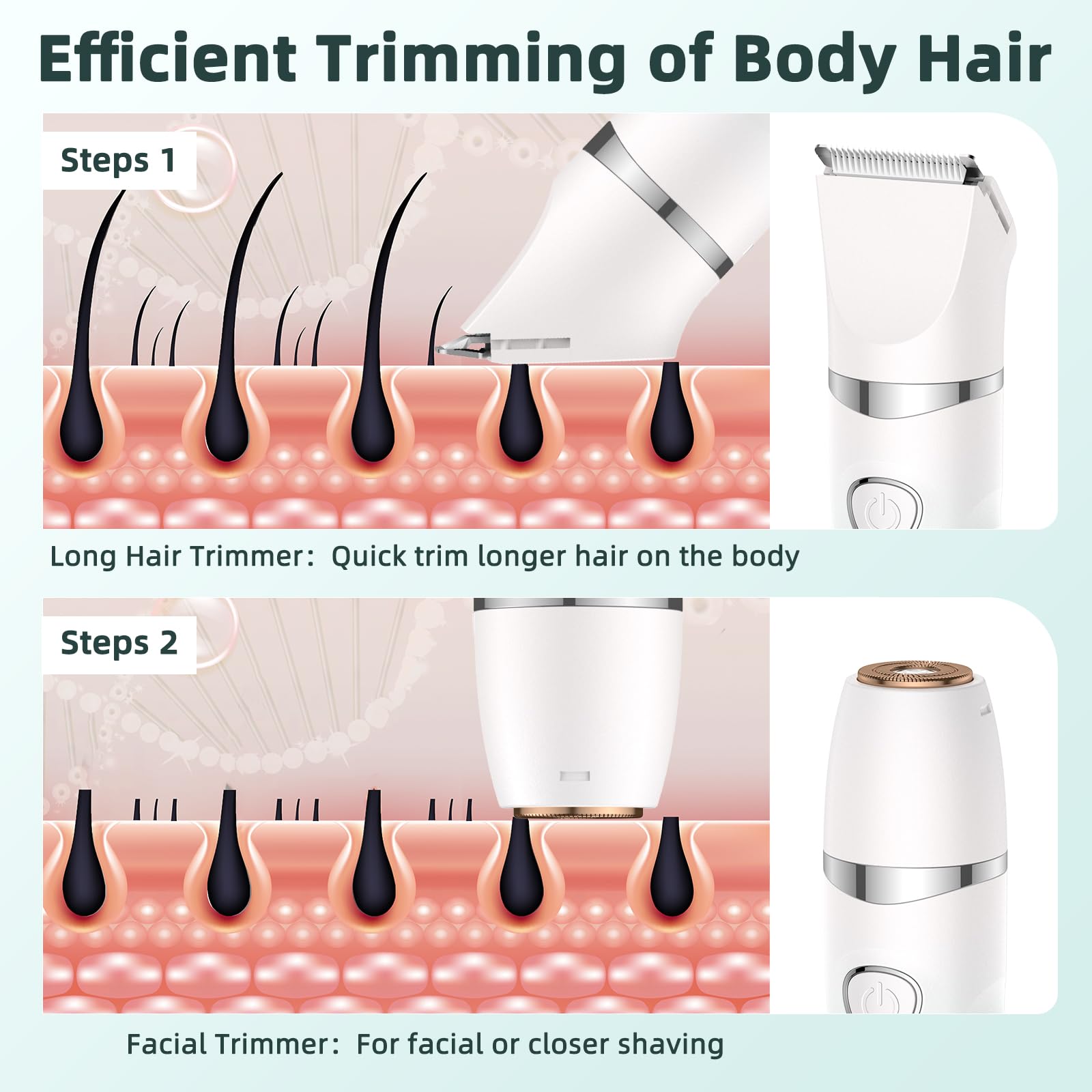 Rasoio elettrico 3 in 1 da donna, rasoio elettrico ricaricabile indolore, rasoio pubico e facciale per pelli sensibili, labbra, braccia, gambe con display a LED TT