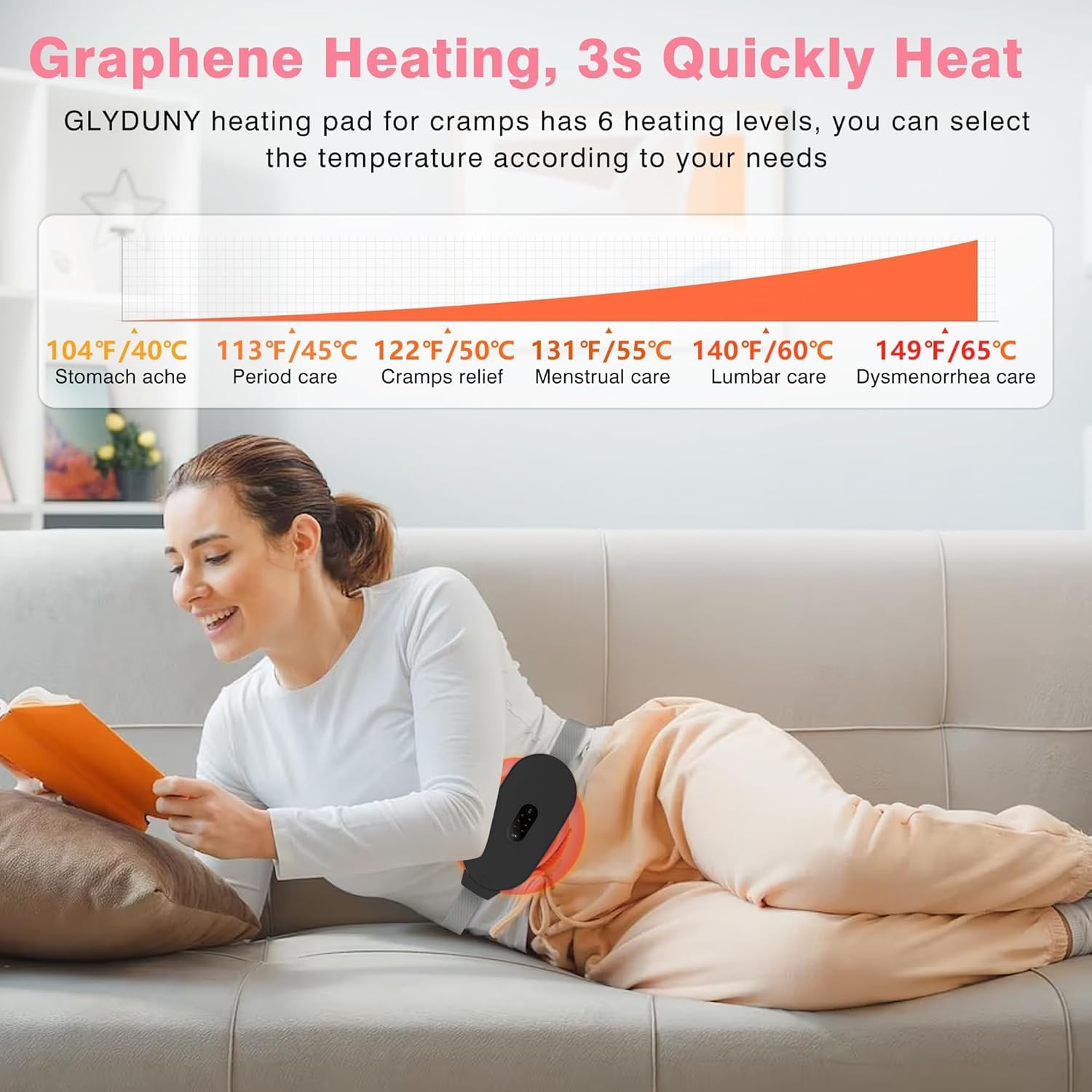 Comfytemp Period Cramp Relief Massager - Portable Heating Pad for Periods Pain | Menstrual Pain Stimulator with Heat & Temperature Indication | Cramps Relief Machine with 6 Heat Levels & 6 Massage Modes (BLACK) Comfytemp Period Cramp Relief Massager - Portable Heating Pad for Periods Pain | Menstrual Pain Stimulator with Heat & Temperature Indication | Cramps Relief Machine with 6 Heat Levels & 6 Massage Modes (BLACK)