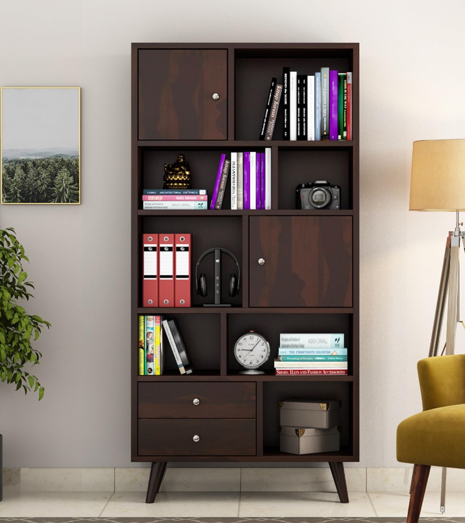 Sheesham Wood Bookcase | Solid Wood Book Shelf for Home Library | Wooden Book Cabinet for Home & Office Living Room (Large, BBslf-Walnut11)-image-7