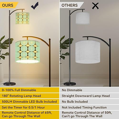 Miniatura 8 de Mid Century Vintage 1950s Modern Retro Atomic Geometric Arc Floor Lamp with Remote Tall Standing Light Working with Adjust Head Dimmable LED Bulb