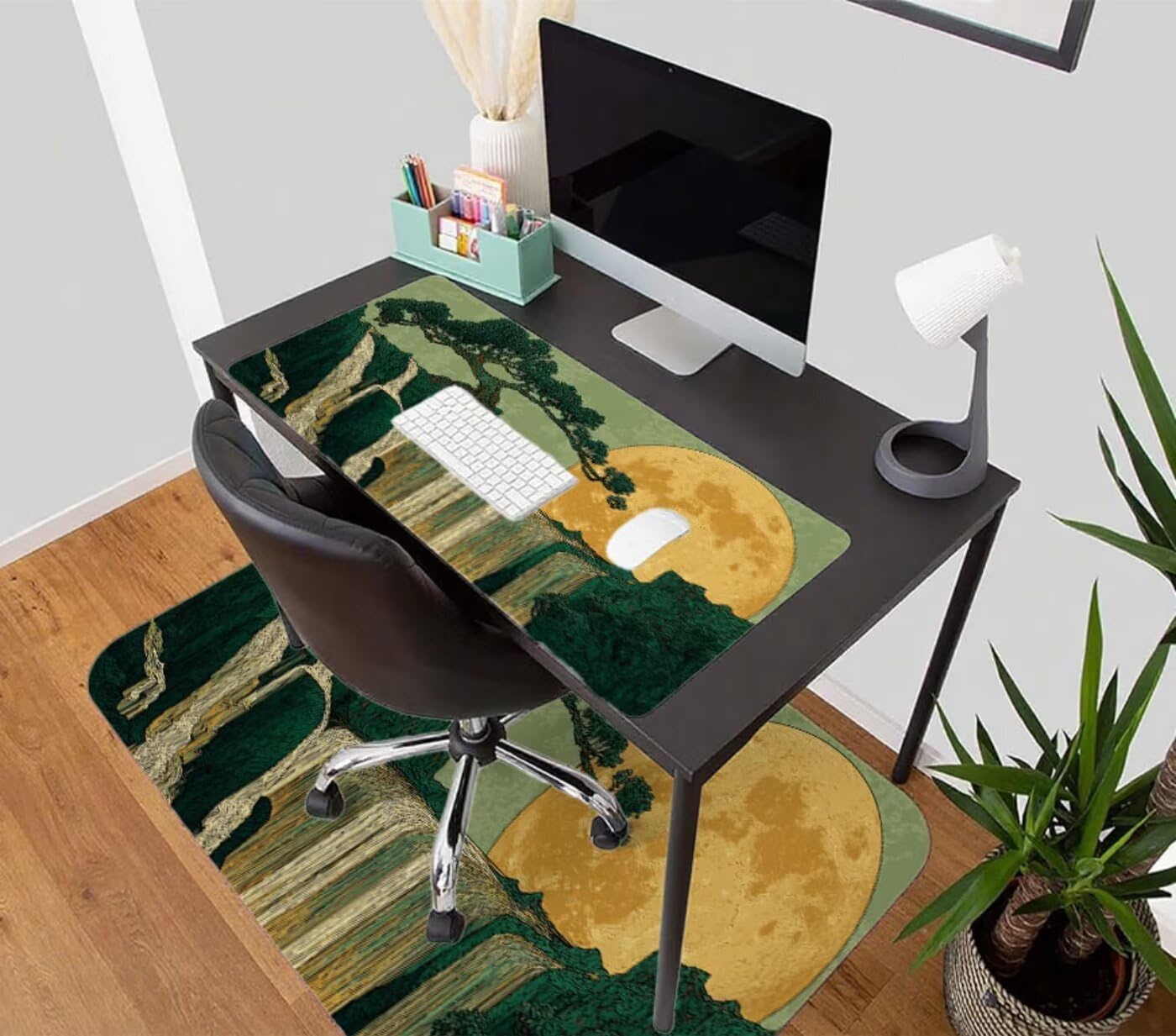 Zielona podkładka pod mysz do gier XXL 1200 x 400 mm podkładka pod mysz biurowa szyta wodoodporna antypoślizgowa, podkładka pod mysz księżycową do gier, biura, wystroju domu, szybciej, prezenty dla