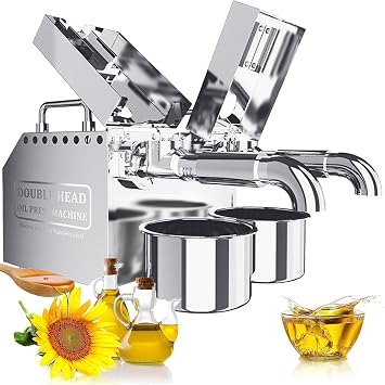 Oil Press Machine with Double Oil Outlets, Automatic Commercial Oil Extractor, Stainless Steel Oil Pressure Pressing Mill Maker Machine, with Intelligent Control Panel