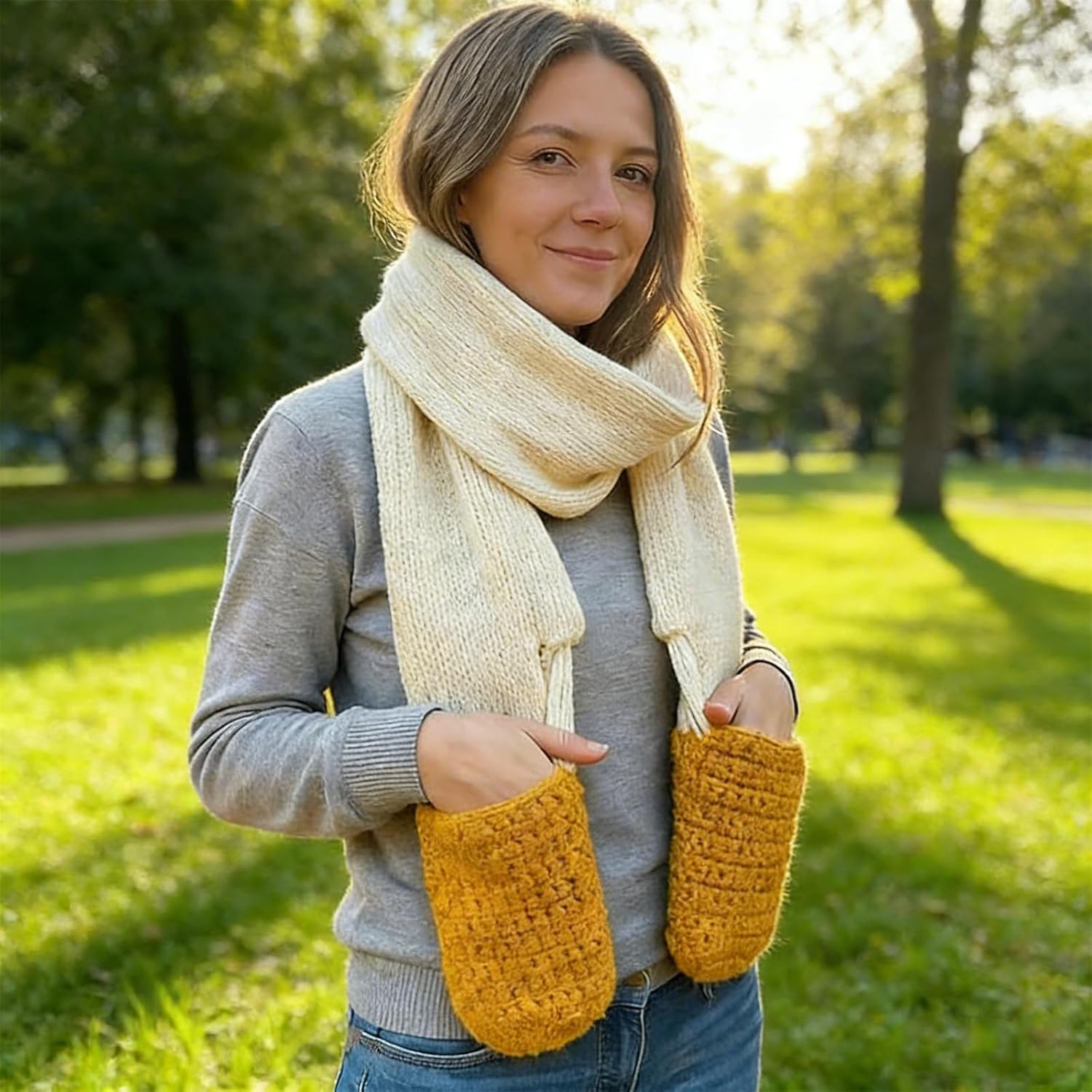 Winter Cheese Stick Scarf,Funny Food Themed Knit Scarves with Hand Pockets,Soft Cozy Warm Novelty Long Neck Cheese Scarf