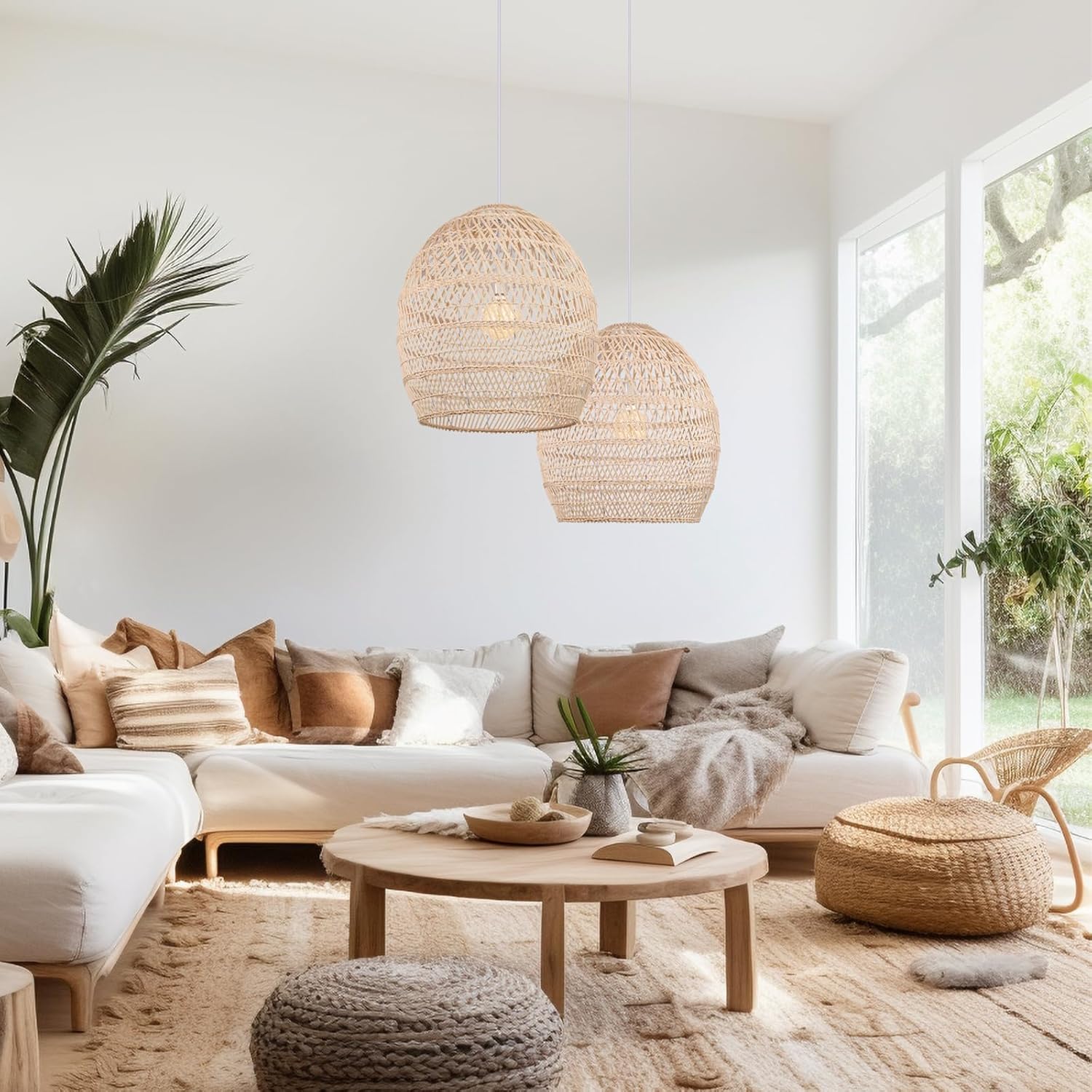 Arturesthome Boho Wicker Chandelier,W 15.7"*H 18" Rustic Rattan Basket Pendant Light Fixture Coastal,Farmhouse Hanging Lighting for Dining Table Kitchen Island Bedroom