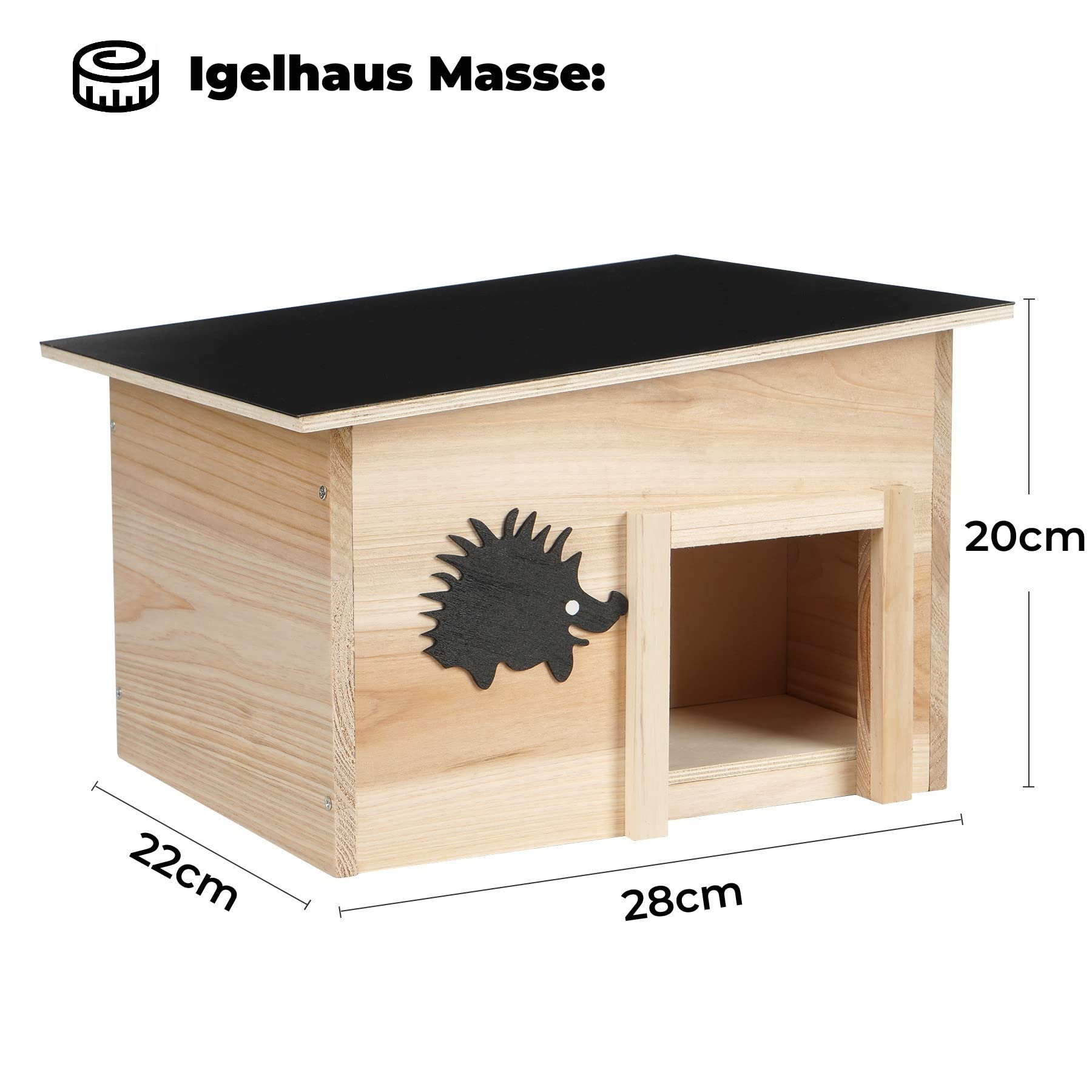 Casa para erizos de invierno con suelo, madera con techo resistente a la intemperie, refugio para erizos en el jardín, pequeño comedero para erizos con entrada de laberinto, BTH 28 x 22 x 20