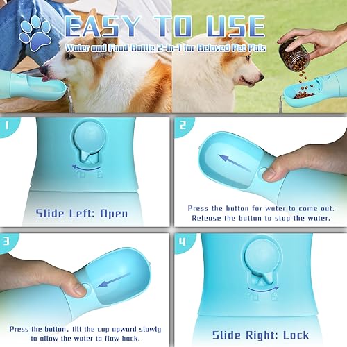 Miniatura 6 de Botella de agua portátil 2 en 1 para perro, cuencos de viaje para perros de grado alimenticio con contenedor de alimentos, dispensador de agua para