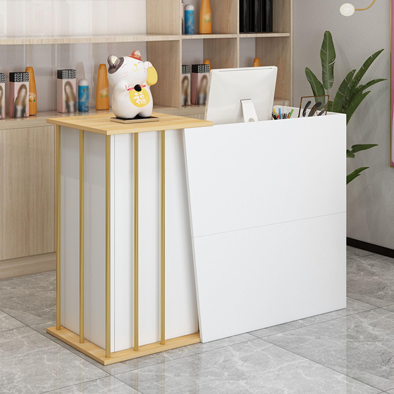 Mostradores para Tiendas con 2 Cajones, Mostrador Recepcion Peluqueria con 4 Espacio de Almacenamiento Mueble de Recepción, para Clinica Oficina O Restaurante