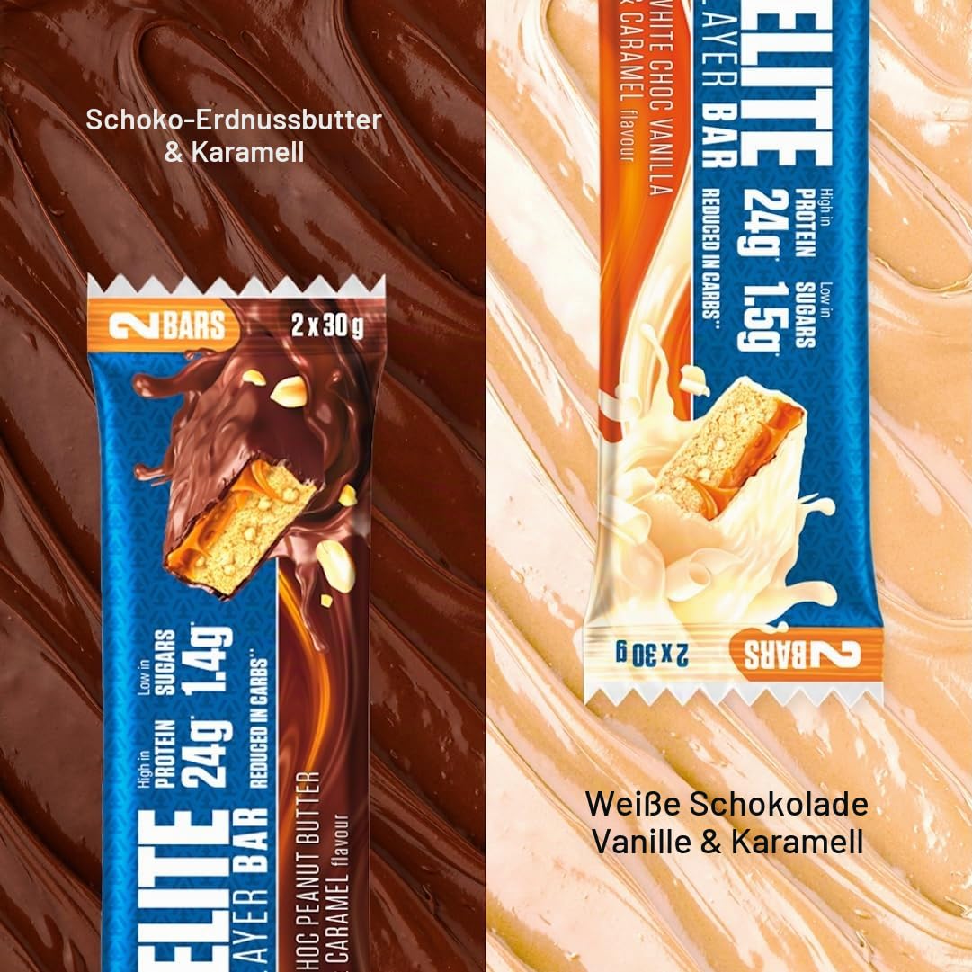 Dymatize Elite Layer Bar White Choc Vanilla & Caramel 18x(2x30g) - High Protein Low Sugar Riegel