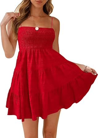 Spaghetti Strap Sleeveless Smock Cami Mini Dress Swing Sundresses For Women