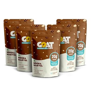 GOAT Life High Protein Overnight Oats Mocha Marvel 375g Pack of 5 20g Protein Oats | High Fibre | Nutrient Rich | No Sugar | Supports Weight Management & Muscle Recovery | Instant Breakfast