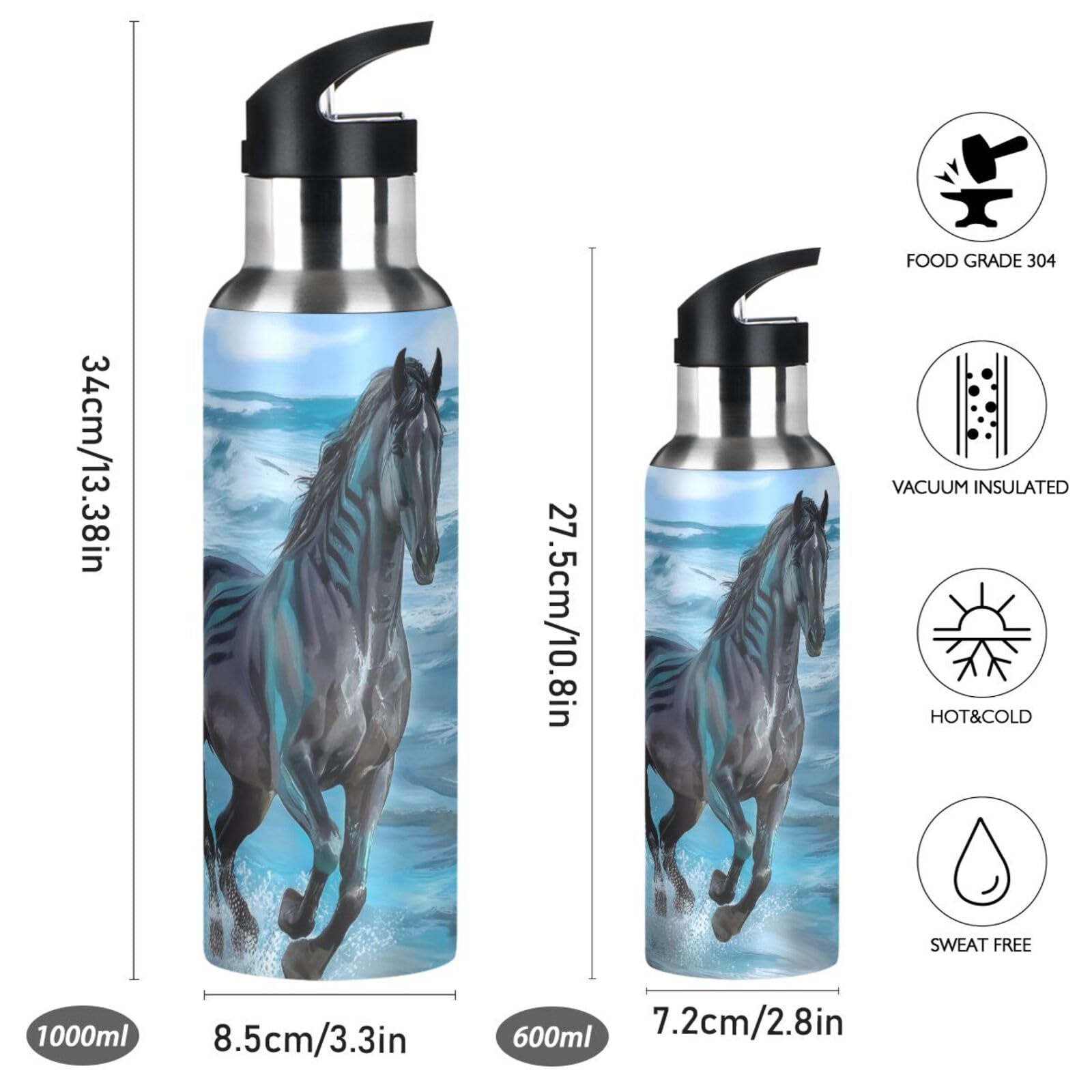 Xigua Borraccia Termica In Acciaio Inox 304 - 600 Ml, 27,5x7,2 Cm - Mantiene Caldo/Freddo 10-24 Ore - Coperchio A Tenuta Con Beccuccio, Ideale Per Sport E Viaggi