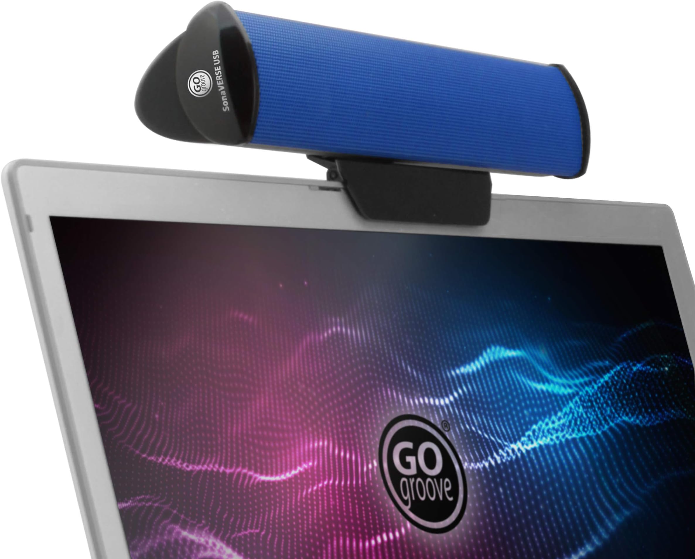– SonaVERSE USB Speakers for Laptop Computer - USB Powered Mini Sound Bar with Clip-On Portable External Speaker Design for Monitor, One Cable for Digital Audio Input and Power (Blue)