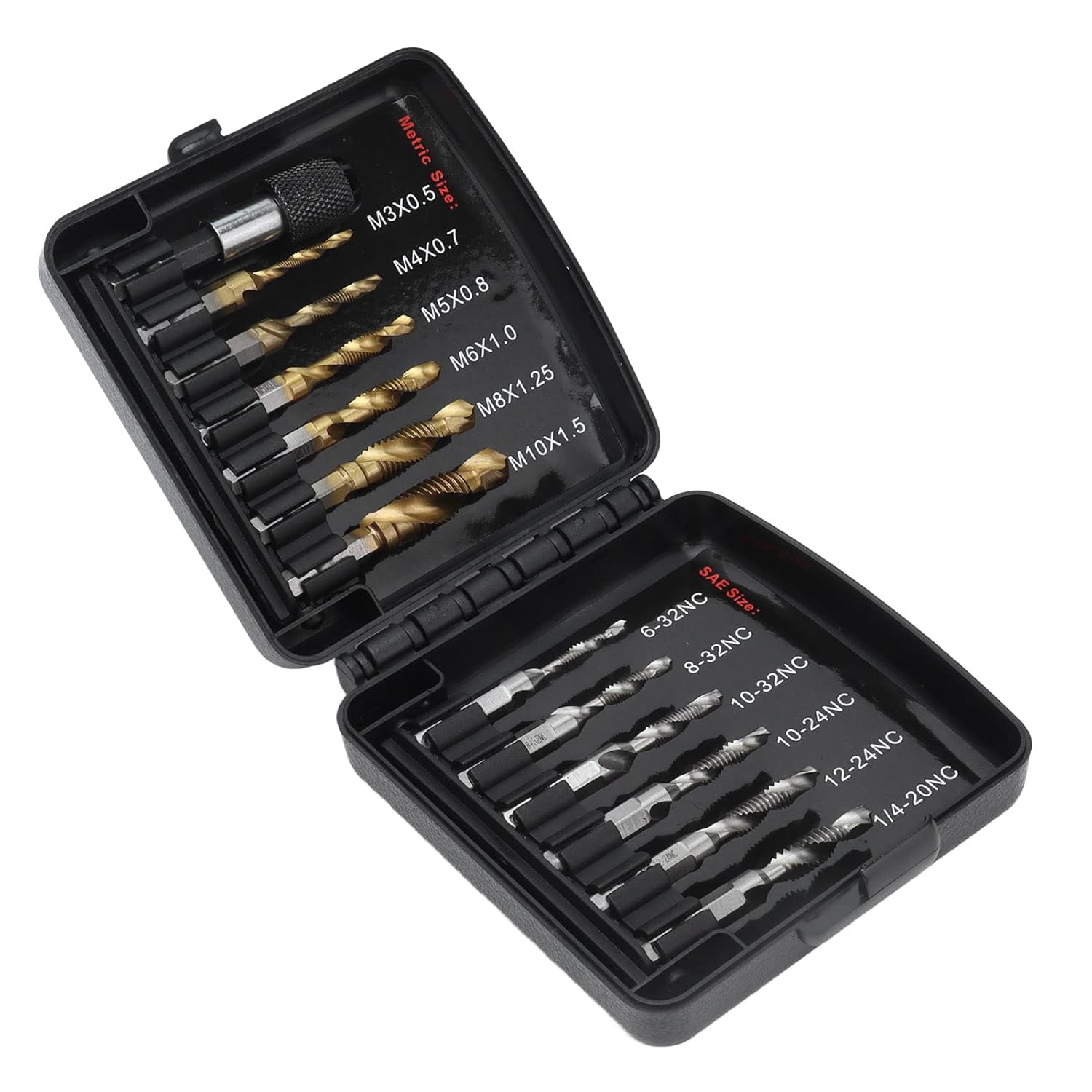 Tapping Bits Set, High Hardness Combined Tap Drill 13Pcs HSS with Fast Change Adapter for Drilling for Metal