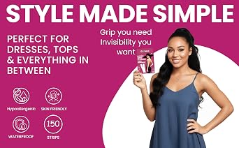 150 Strips Double Sided Fashion Tape for Women,Clear Body & Dress Tape .Strong Hold, Invisible, Hypoallergenic Fabric Tape for Dresses, Tops,Necklines & Lingerie.Skin Friendly Clothing Tape