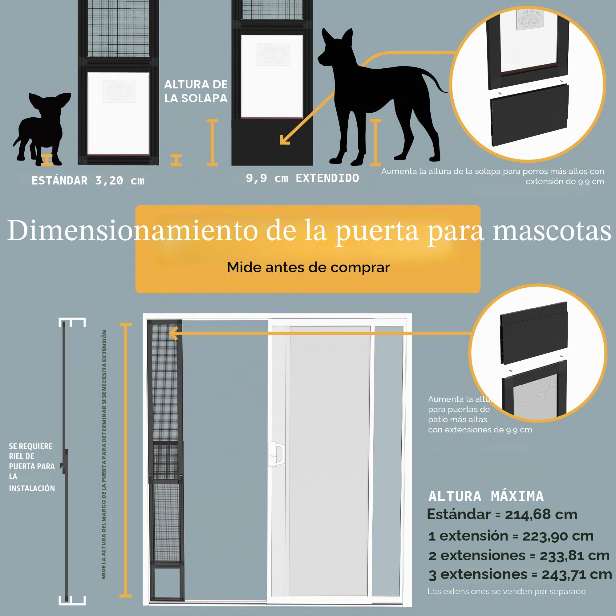 Hakuna Pets Puerta de Patio para Mascotas para Puertas correderas, fácil de Instalar, Inserto de Puerta de Perro con Cierre magnético Seguro, Malla Duradera Resistente a los Rayos UV, Simplemente