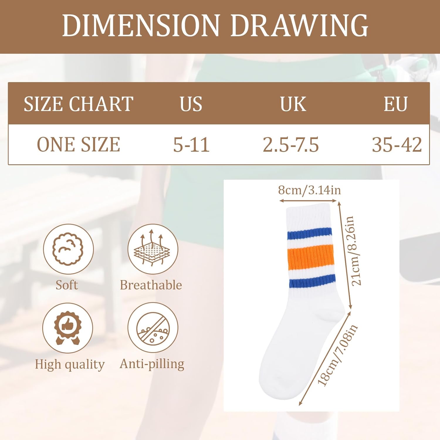 10 Pairs Retro Crew Socks, Vintage Striped Socks Women Men - Image 7