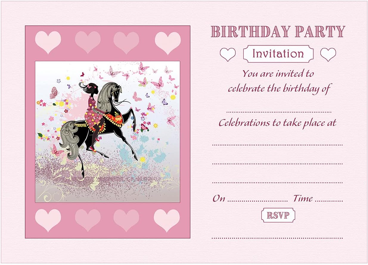 ArtstoreGirl And Horse Birthday Party Invitations With Pink Envelopes - Pack of 20 -