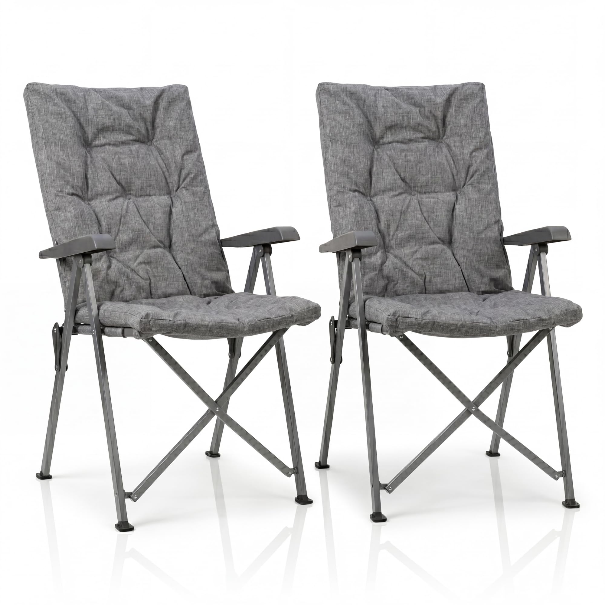 BigDean Lot de 2 chaises de camping pliantes, réglables en 4 positions, jusqu'à 150 kg, rembourrées épaisses, dossier haut, chaise de pêche pour camping, jardin, balcon